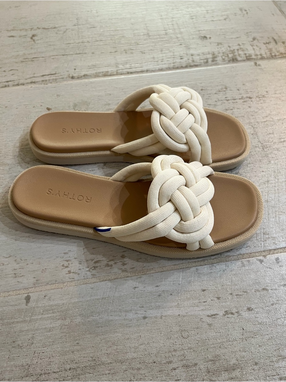 Rothy's Cream Braided Knot Slide Sandals size 8.5